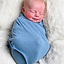 baby, infant, sleeping, wrapped, blanket, blue_blanket, soft, cozy, white_fur, fur_texture, peaceful, cute, newborn, portrait, resting, child, smiling, face, head, indoors