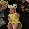 Noelani joined the competition — help win amazing prizes! adorable, baby, baby_accessories, baby_clothes, blanket, child, clothing, comfortable, cute, diaper, headband, indoor, infant, laying_down, portrait, smiling_sun, socks, soft_texture, white_bow, yellow_dress