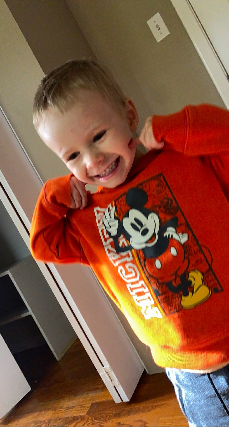 Maverick Liam joined the competition — help win amazing prizes! baby, baby_toddler_clothing, child, comfort, flooring, font, fun, happy, joy, logo, mammal, mouth, orange, organ, person, play, room, sitting, sleeve, smile