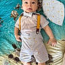 Patrick joined the competition — help win amazing prizes! baby, child, infant, portrait, lying_down, wide_eyed, bow_tie, suspenders, shorts, hat, socks, shoes, floral_bedding, bed, blanket, baby_bottle, sunglasses, colorful, indoor, fashion