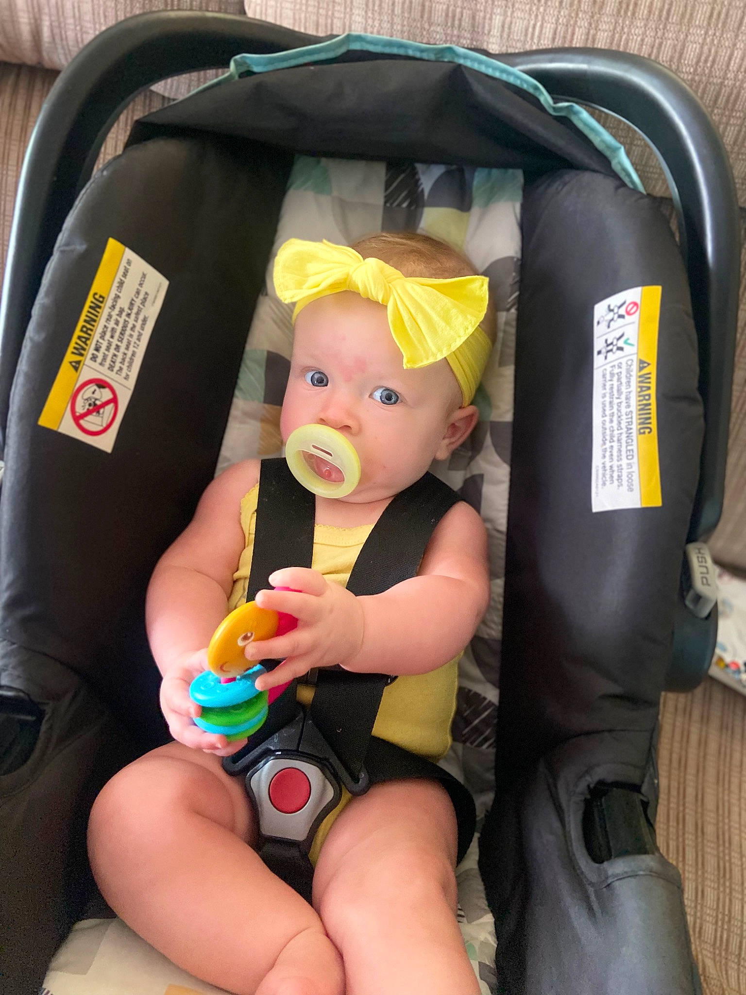 Khaleesi joined the competition — help win amazing prizes! baby, baby_carriage, baby_products, baby_toddler_clothing, bag, car_seat, child, comfort, fun, gesture, happy, head, headwear, lap, person, smile, thigh, thumb, toddler, toy