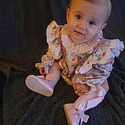 Harmony Marie joined the competition — help win amazing prizes! baby, bathroom, clothing, crawling, dress, face, footwear, formalwear, hair, head, indoors, pants, person, photography, portrait, room, shoe, sitting, sleeve, toilet