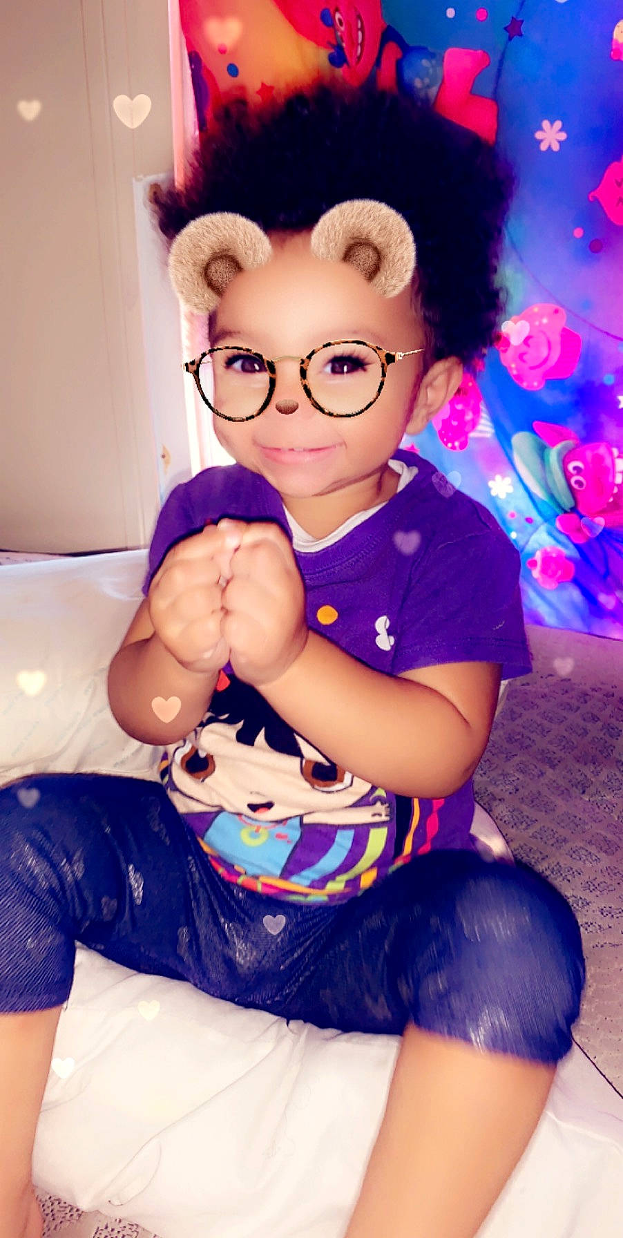 Tatyanna joined the competition — help win amazing prizes! cartoon, child, cool, ear, eyewear, fun, glasses, person, purple, smile, toddler, vision_care