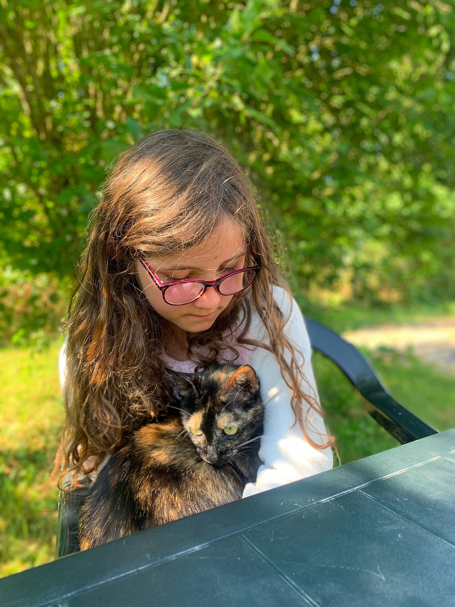 Celya participe au concours pour gagner de l'argent avec cette photo : carnivore, companion_dog, eyewear, fawn, felidae, glasses, grass, happy, leisure, long_hair, mammal, person, plant, recreation, smile, sunglasses, tree, vertebrate, vision_care, whiskers