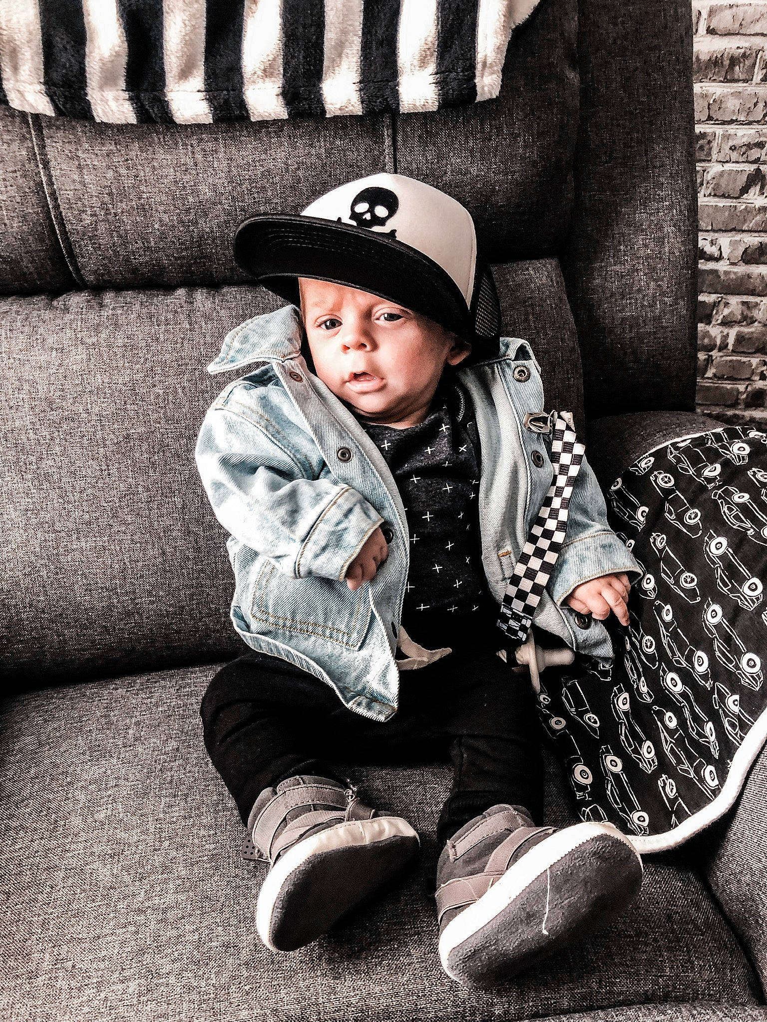 Westley is registered to the contest to win money with this photo: beanie, black_and_white, cap, child, comfort, cool, couch, flash_photography, flooring, fur, happy, hat, headwear, monochrome, monochrome_photography, pattern, person, portrait_photography, sitting, sleeve