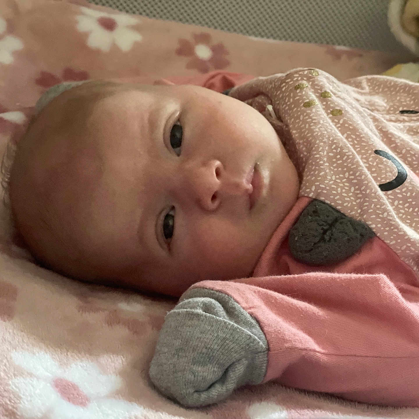 Amelia is registered to the contest to win money with this photo: baby, bed, bedroom, blanket, cushion, face, furniture, happy, head, homedecor, indoors, newborn, person, photography, portrait, quilt, room, sleeping, smile, towel