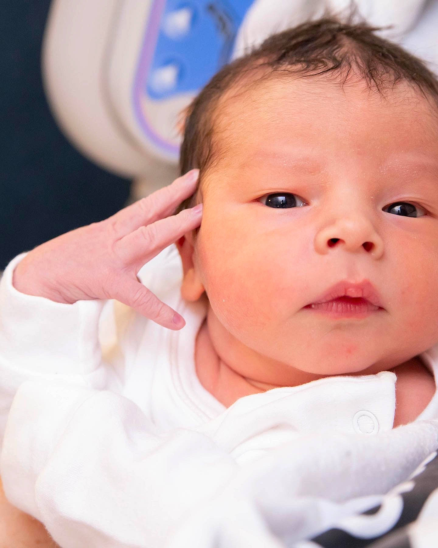 Braelyn joined the competition — help win amazing prizes! baby, baby_toddler_clothing, blue, cheek, child, chin, eyebrow, eyelash, finger, gesture, happy, iris, lip, mouth, nail, no_expression, nose, person, skin, thumb