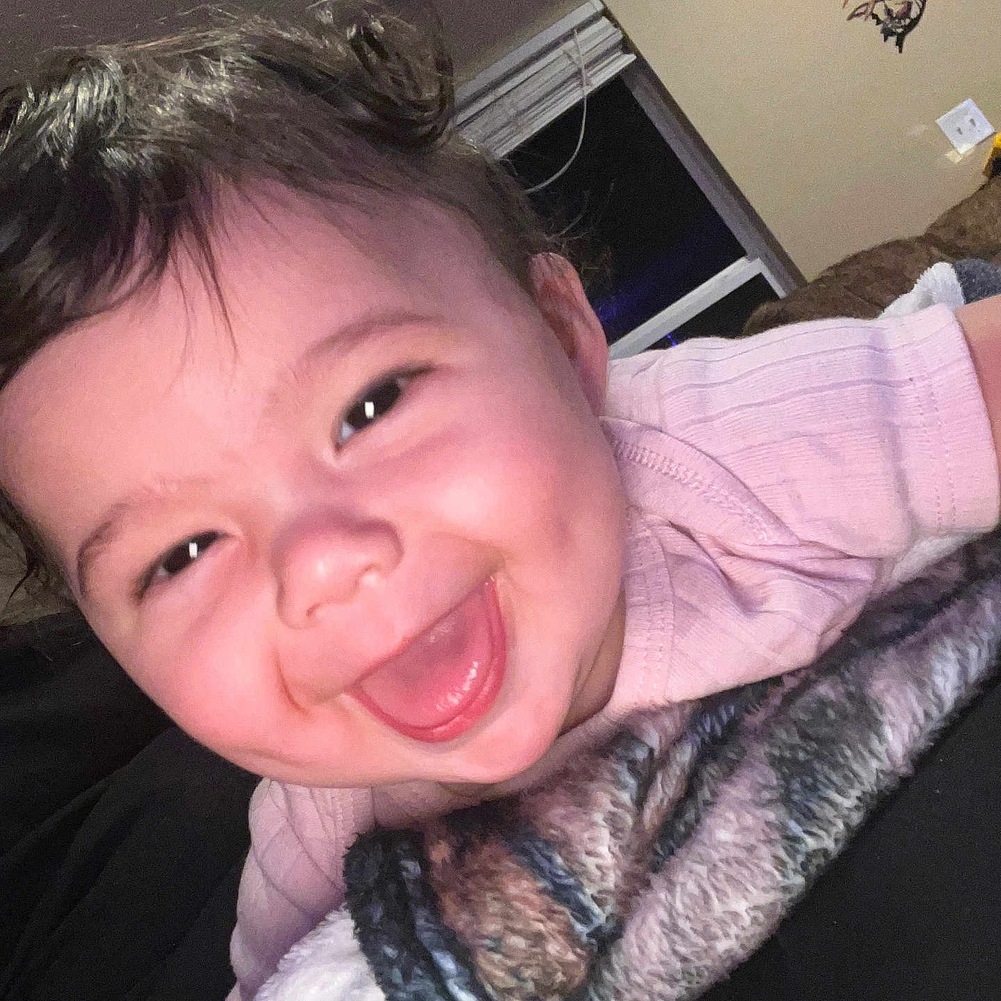 Lora joined the competition — help win amazing prizes! baby, bodypart, clothing, computerhardware, electronics, face, happy, hardware, head, laughing, monitor, mouth, person, photography, portrait, scarf, screen, selfie, smile, teeth