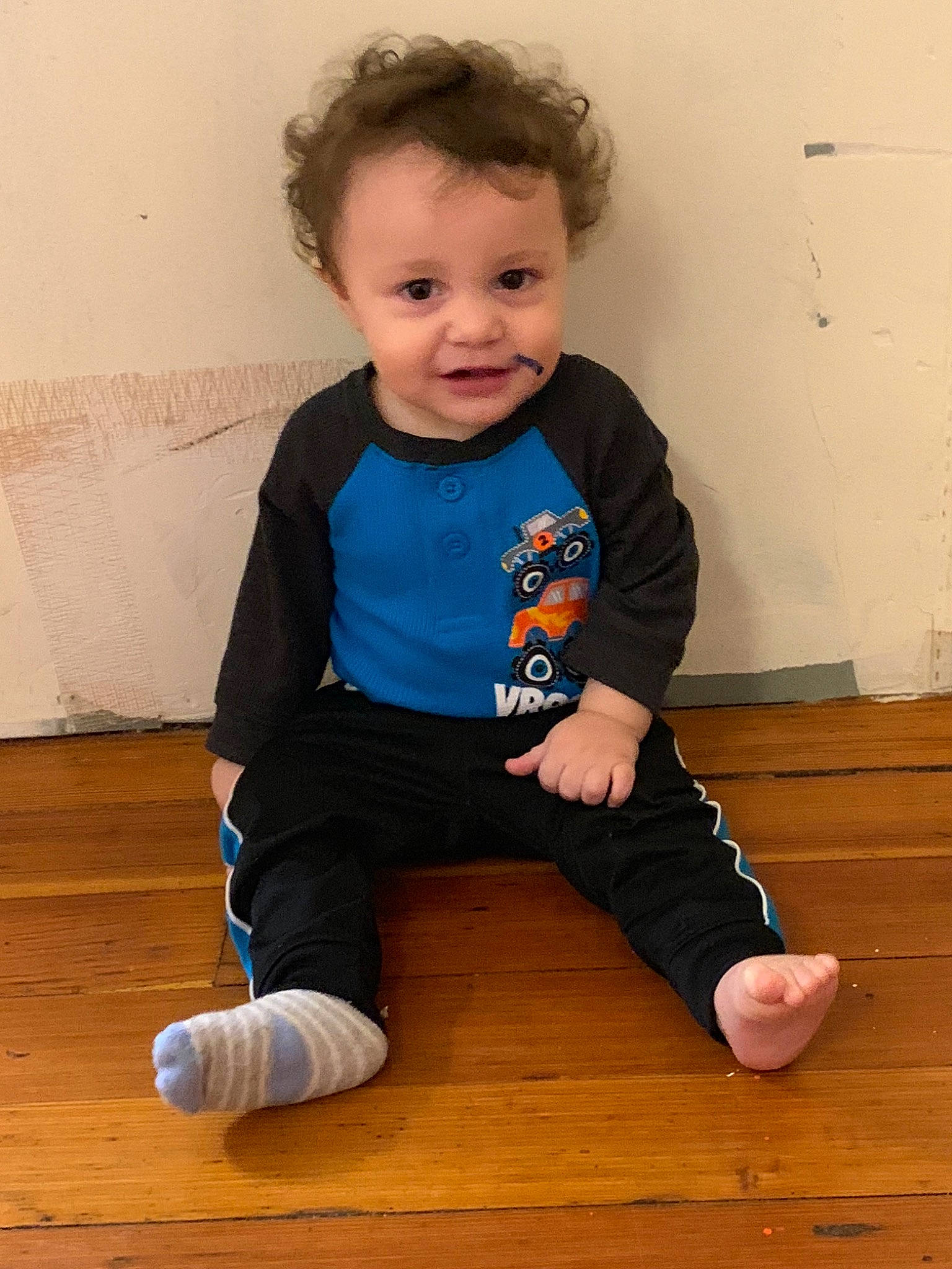 Brady joined the competition — help win amazing prizes! arm, baby, baby_toddler_clothing, child, floor, flooring, leg, person, play, sitting, sleeve, standing, toddler, wood
