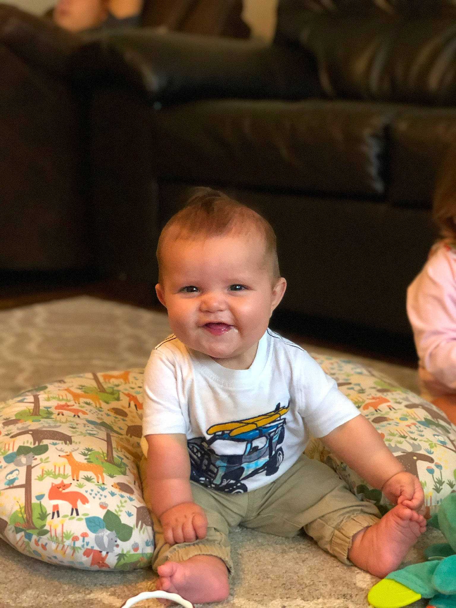 Jaxton joined the competition — help win amazing prizes! baby, cheek, child, eye, face, family, fun, head, joy, leg, people, person, play, room, sitting, skin, smile, toddler, tummy_time, vacation