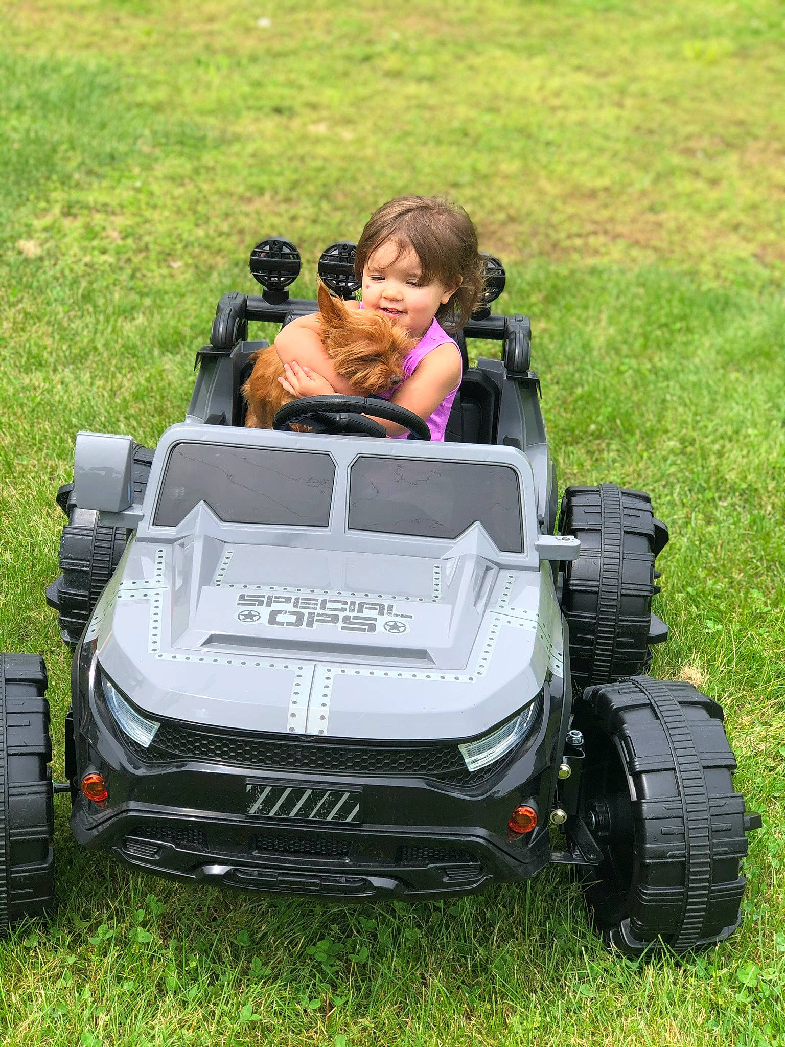 Haisley Rose is registered to the contest to win money with this photo: car, grass, lawn, lawn_mower, outdoor_power_equipment, person, riding_mower, vehicle