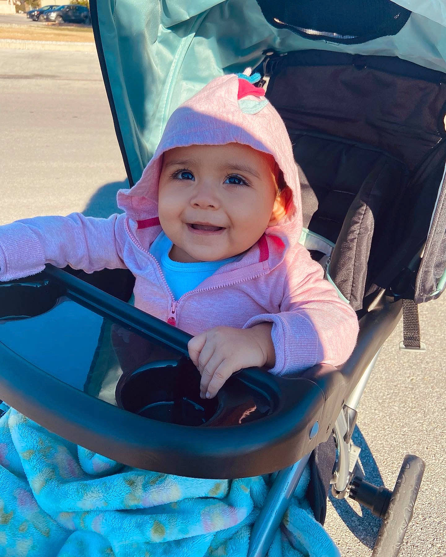 Zelda joined the competition — help win amazing prizes! baby, baby_carriage, baby_products, baby_toddler_clothing, blue, chair, child, comfort, electric_blue, fun, happy, hat, headwear, joy, leisure, person, personal_protective_equipment, product, recreation, sitting