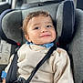 Amir a rejoint le concours — aidez-le/la à gagner de superbes lots ! baby, car_interior, car_seat, child, clothing, cute, denim_shirt, face, hair, happy, indoors, portrait, safety, seat, seatbelt, smile, straps, sweater, toddler, young_child