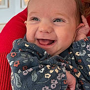 Vivian joined the competition — help win amazing prizes! baby, smile, happy, child, face, person, infant, clothing, pattern, floral, red, background, hand, cute, expression, portrait, eyes, skin, sitting, closeup