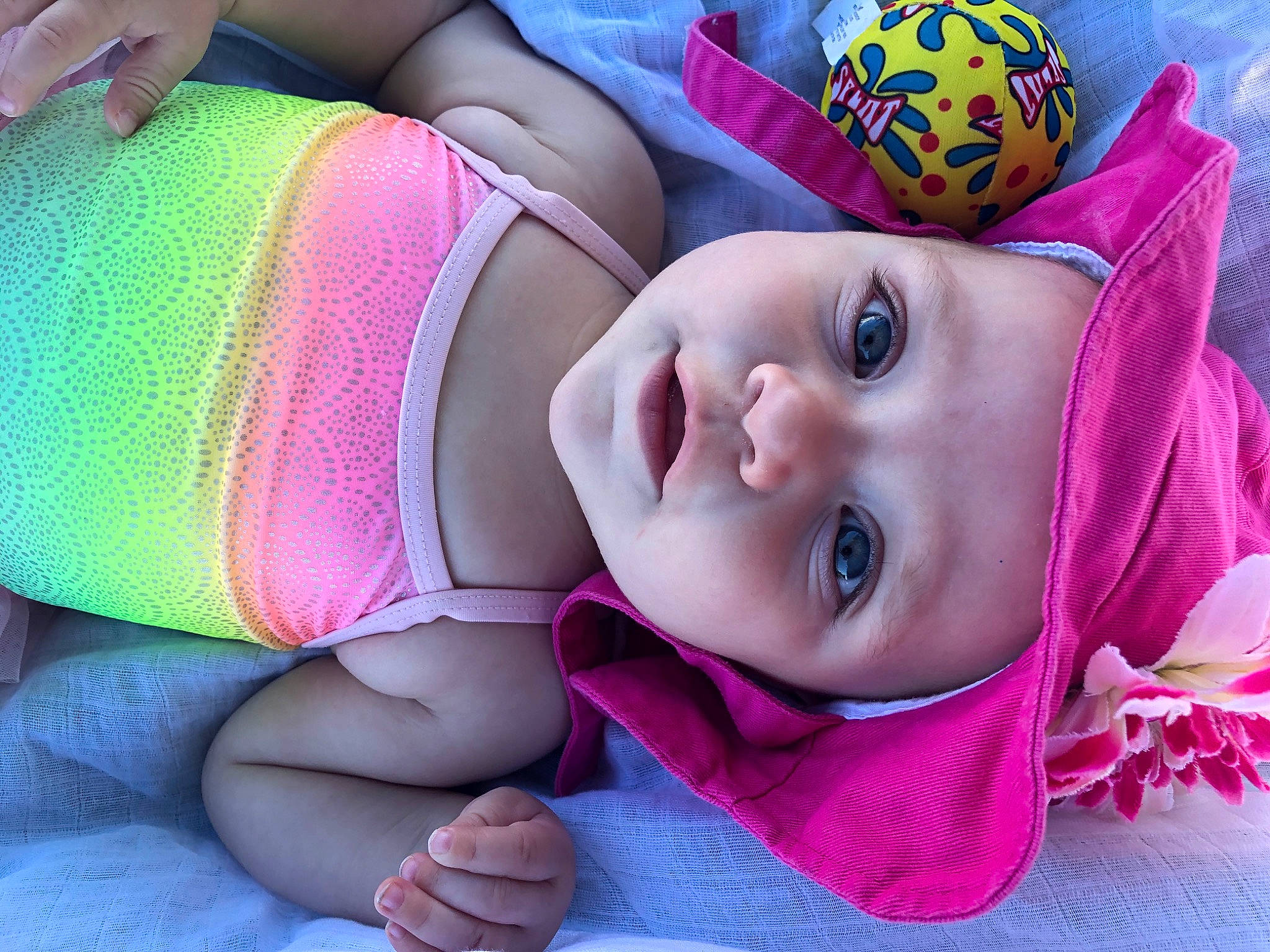 Louise joined the competition — help win amazing prizes! baby, cheek, child, hand, head, headgear, headwear, person, pink, purple, skin, toddler