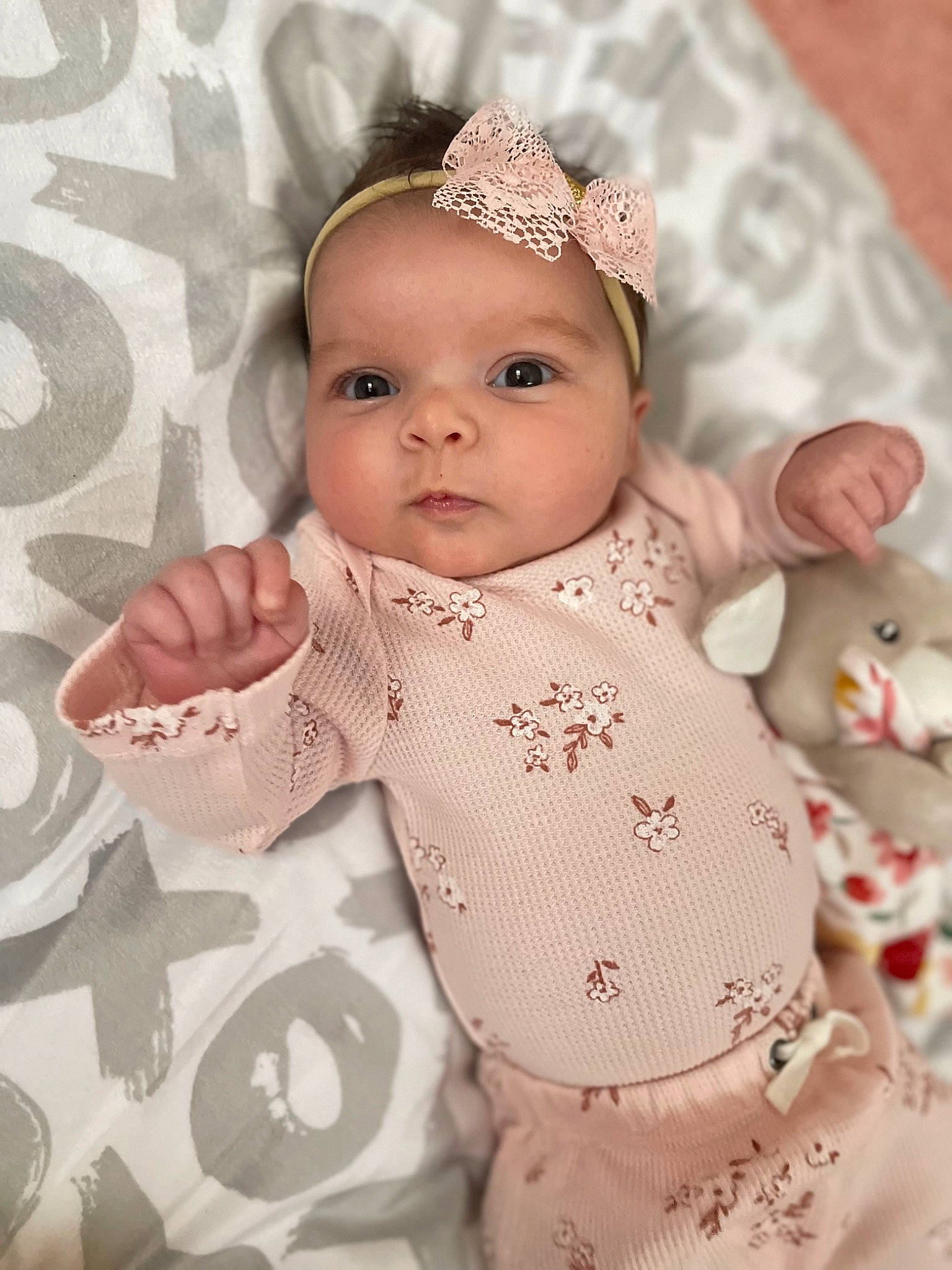 Scarlett joined the competition — help win amazing prizes! art, baby, baby_toddler_clothing, cap, cheek, child, fashion_accessory, gesture, happy, headgear, headpiece, headwear, jewellery, lip, nail, pattern, person, pink, skin, sleeve
