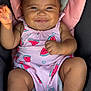 Azalea joined the competition — help win amazing prizes! baby, child, smile, pink_clothing, watermelon_pattern, pacifier, cushion, seat, happy, cute, infant, skin, arm, leg, portrait, closeup, indoors, comfort, young_child, baby_clothes