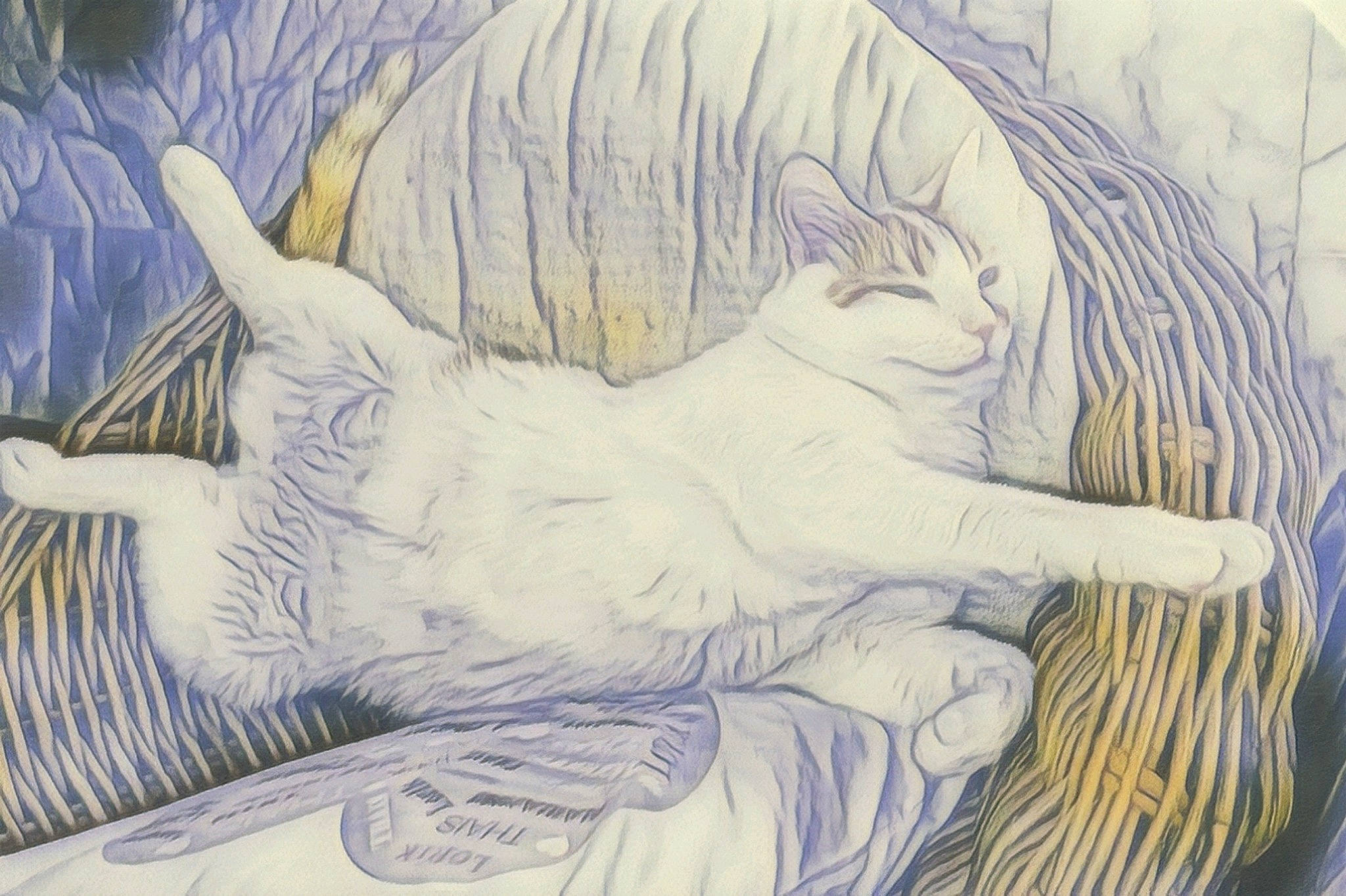 Goliath participe au concours pour gagner de l'argent avec cette photo : art, artwork, carnivore, cat, comfort, drawing, felidae, figure_drawing, fur, gesture, illustration, nap, paint, painting, sketch, small_to_medium_sized_cats, tail, visual_arts, watercolor_paint, whiskers