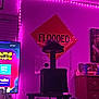 Princess joined the competition — help win amazing prizes! cat, cat_tree, indoor, purple_lighting, tv_screen, sign, furniture, dresser, drawing, can, chain, blanket, window, curtain, room, electronics, shelf, poster, toy, pet