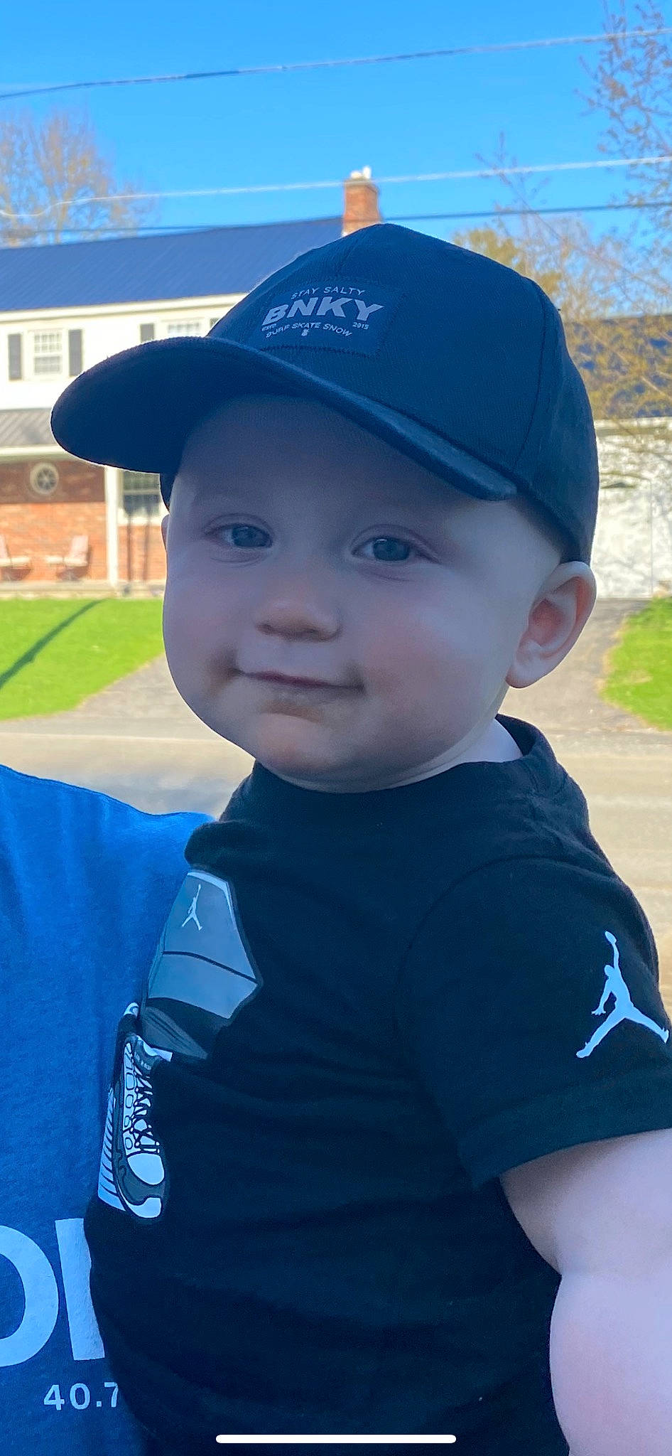 Beckham is registered to the contest to win money with this photo: baseball_cap, blue, cap, child, cool, cricket_cap, electric_blue, fun, happy, hat, headgear, headwear, leisure, people, person, recreation, sleeve, smile, t_shirt, toddler