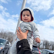 Endrick joined the competition — help win amazing prizes! toddler, child, hoodie, grey_clothing, hand, outdoor, sky, clouds, car, parking_lot, person, casual_wear, portrait, cute, baby, holding, face, expression, young_child, daylight