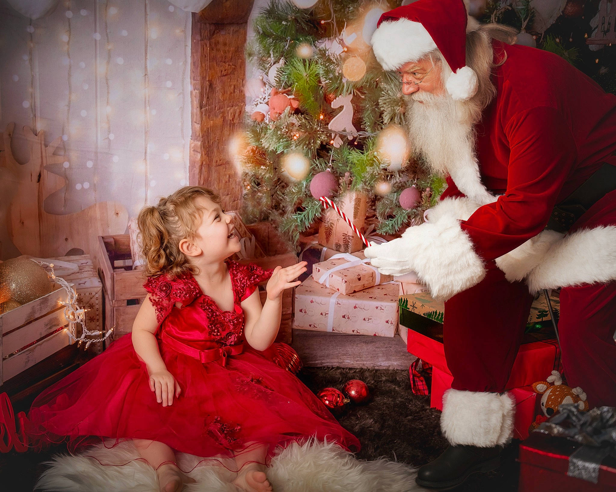 Isabella Marie is registered to the contest to win money with this photo: christmas, christmas_decoration, christmas_eve, christmas_ornament, christmas_tree, dress, event, flash_photography, fun, happy, hat, holiday, holiday_ornament, interior_design, lap, ornament, person, santa_claus, toddler, tradition