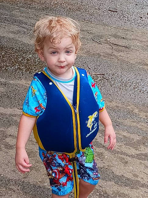 Dexter joined the competition — help win amazing prizes! azure, baby_toddler_clothing, chin, eye, face, fun, grass, hair, happy, head, human_body, iris, joint, leisure, outerwear, people_in_nature, person, skin, sleeve, standing