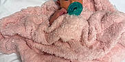 Saria joined the competition — help win amazing prizes! newborn, baby, pacifier, blanket, pink, fluffy, infant, wrapped, lying_down, white_background, floral_cloth, cute, small, hand, face, head, soft_texture, cozy, resting, indoors