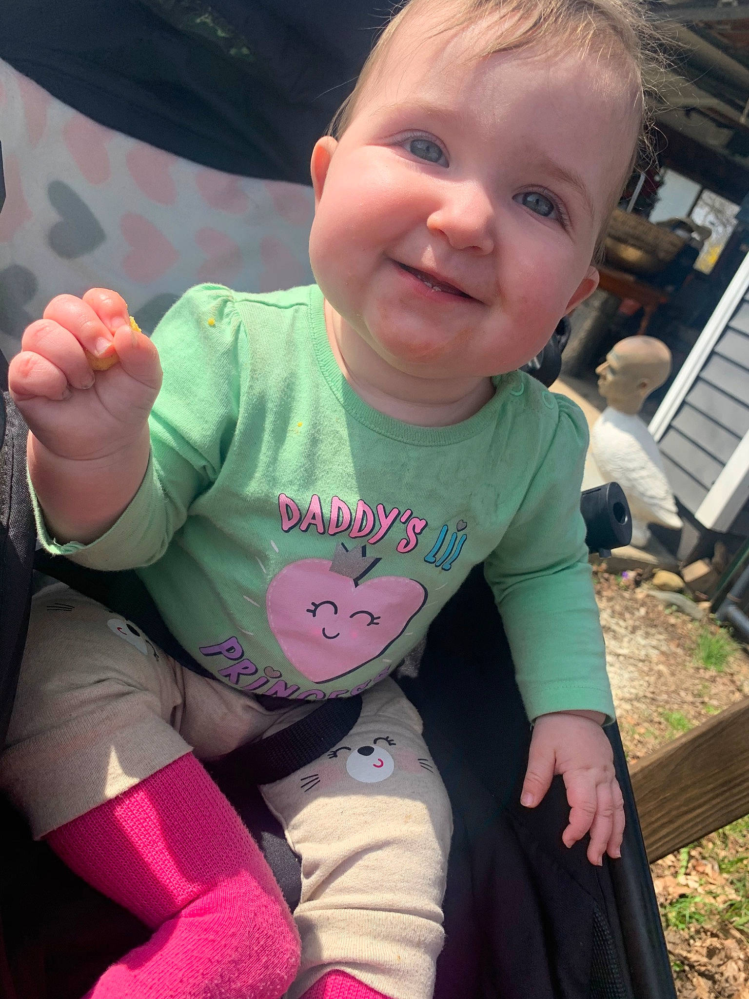 Kinzley is registered to the contest to win money with this photo: arm, baby, baby_products, baby_toddler_clothing, cheek, child, cool, finger, hand, happy, joy, person, pink, product, skin, sleeve, smile, t_shirt, thumb, toddler