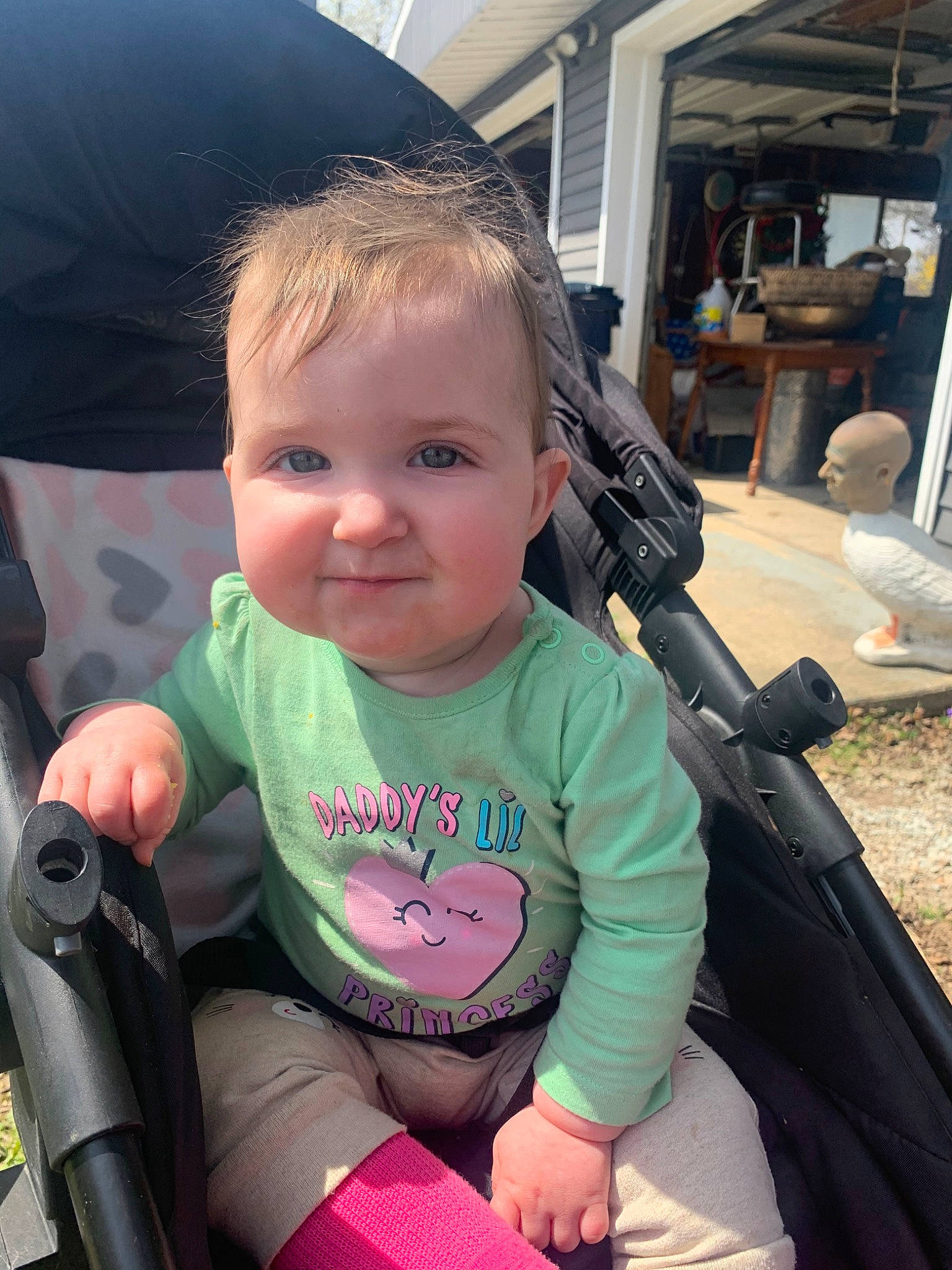 Kinzley is registered to the contest to win money with this photo: baby, baby_carriage, baby_products, car_seat, child, cool, joy, person, pink, product, sitting, skin, smile, toddler