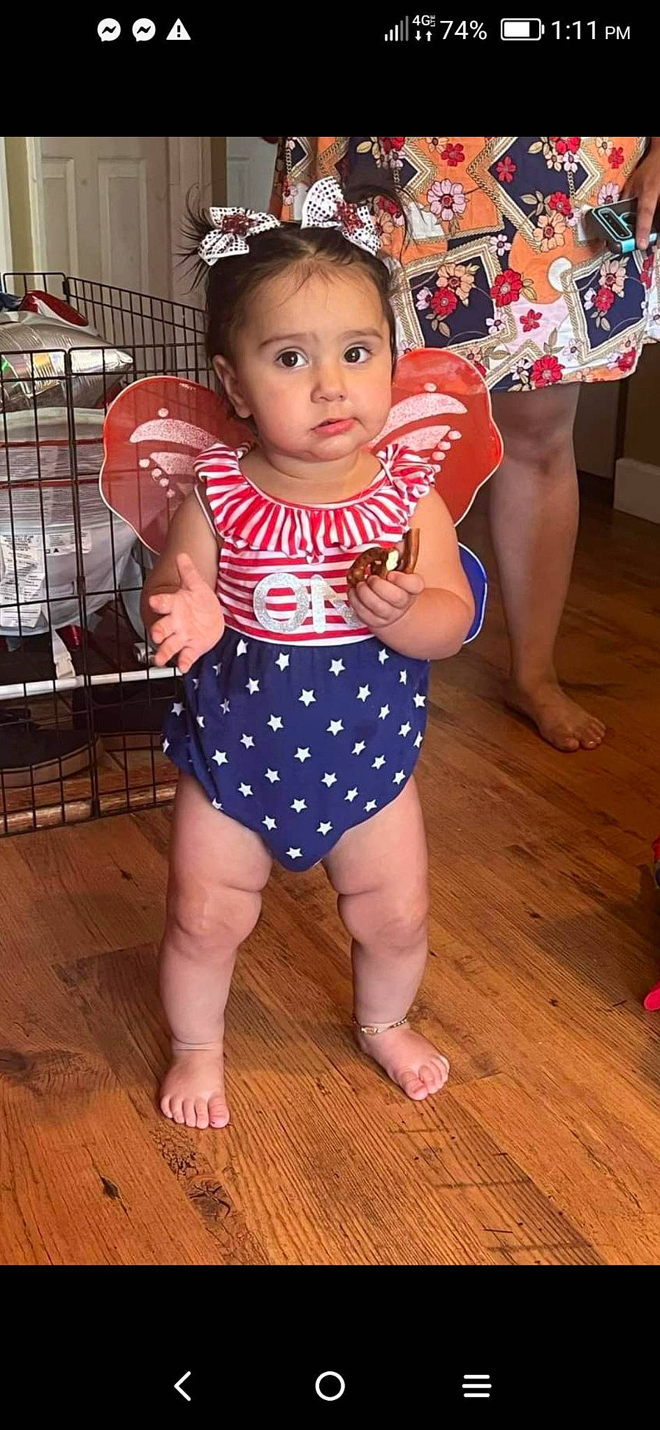 Christine is registered to the contest to win money with this photo: abdomen, baby, baby_toddler_clothing, barefoot, cheek, chest, eye, flooring, fun, happy, human_leg, joint, leg, person, skin, standing, thigh, toddler, trunk, waist