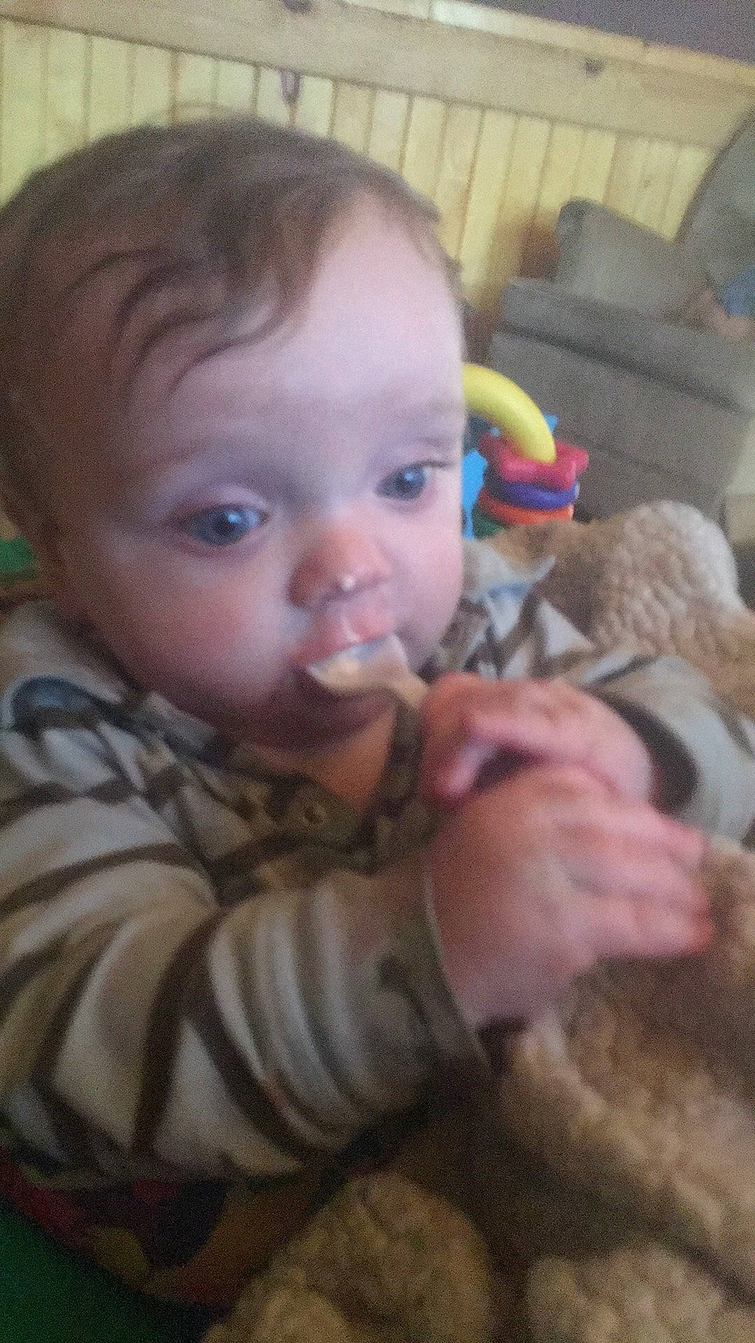 Gary is registered to the contest to win money with this photo: baby, cheek, child, ear, eating, eye, face, head, lip, mouth, nose, person, skin, smile, toddler