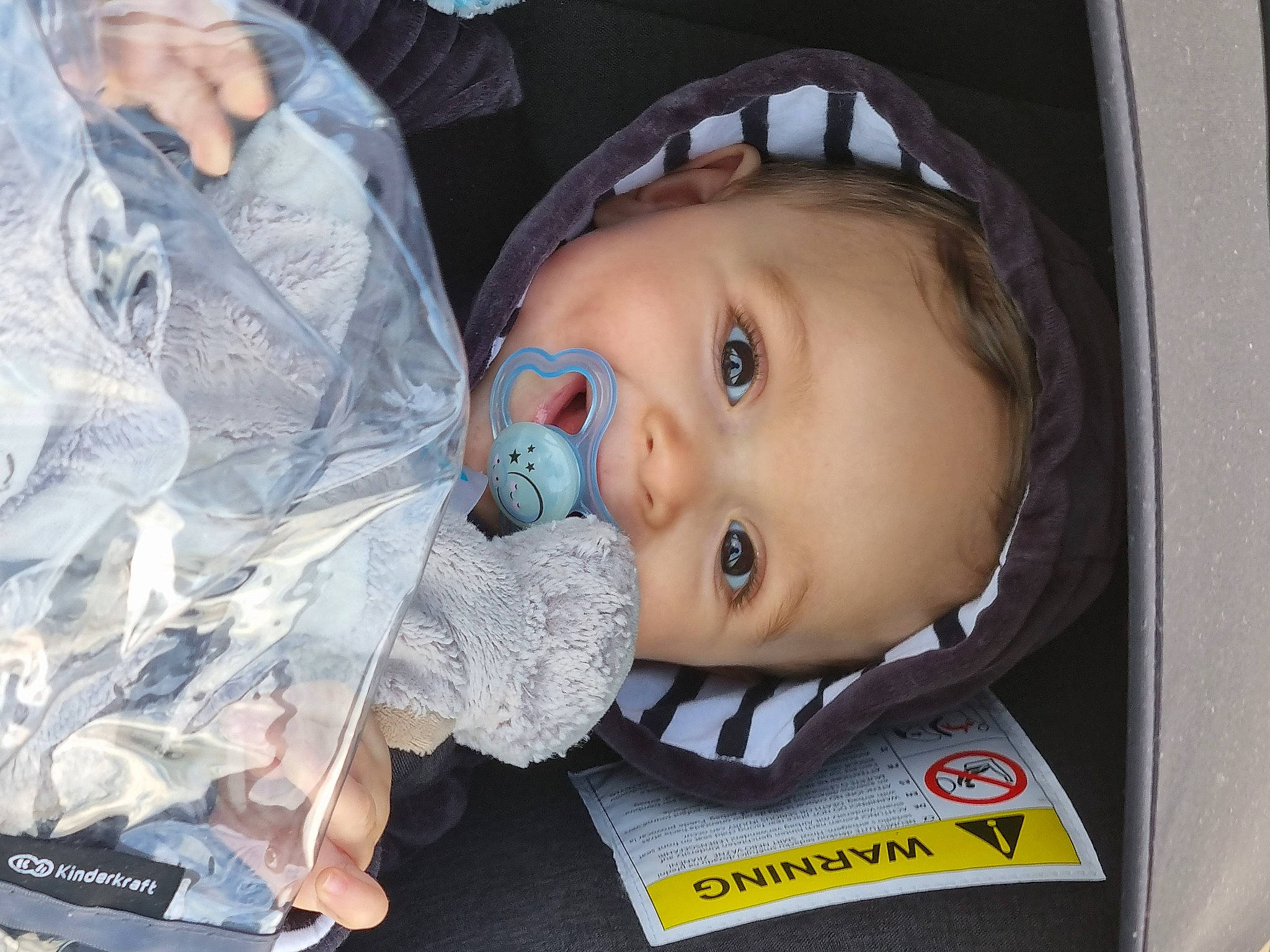 Ezra participe au concours pour gagner de l'argent avec cette photo : auto_part, baby, baby_carriage, baby_products, baby_toddler_clothing, car_seat, cheek, child, comfort, eyebrow, fun, iris, nose, person, plastic, plastic_bag, sitting, smile, toddler, trunk