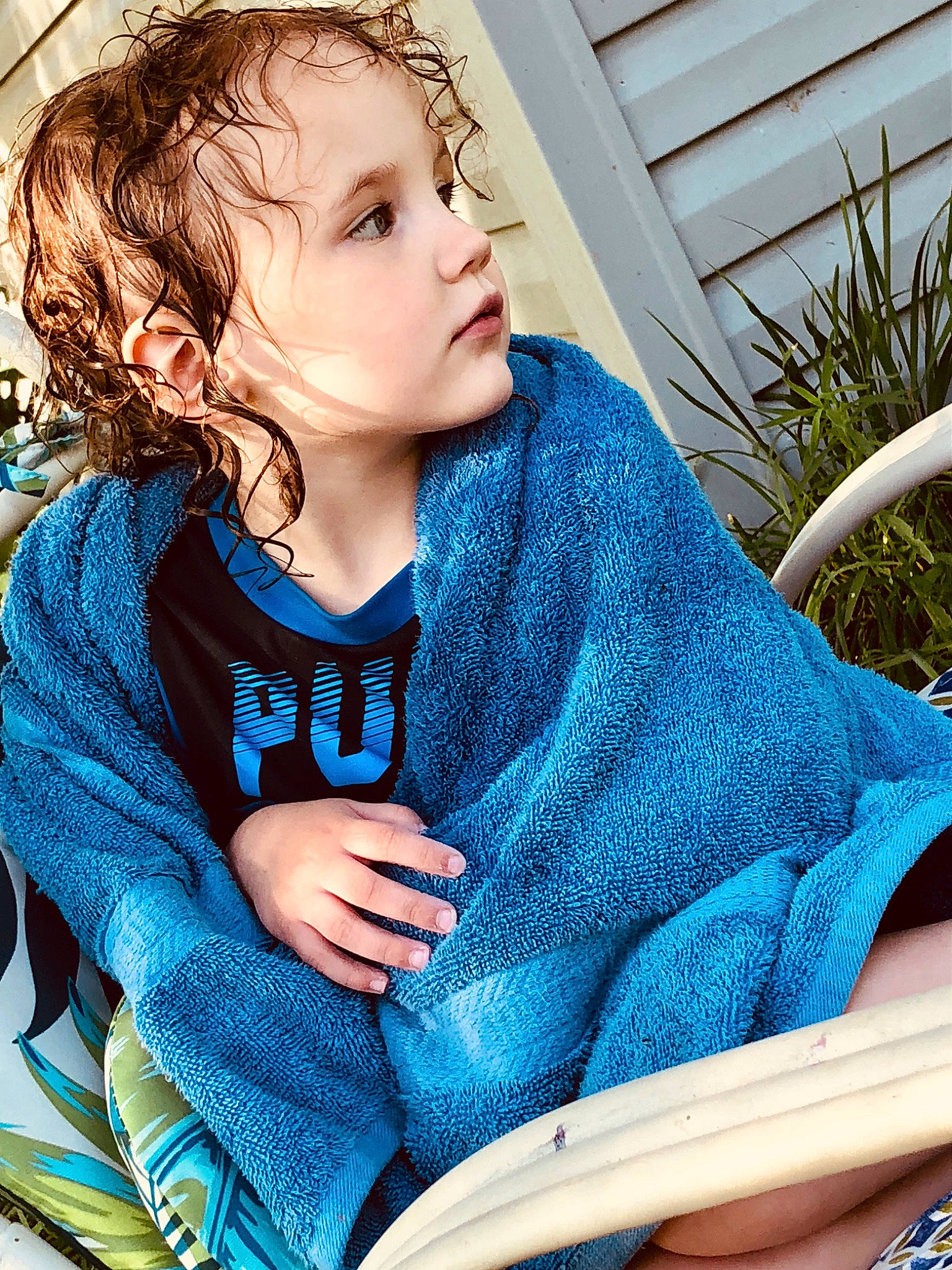 Clarissa joined the competition — help win amazing prizes! beauty, blue, brown_hair, child, cool, electric_blue, eye, fashion_accessory, hood, lip, long_hair, neck, outerwear, person, photo_shoot, shoulder, sitting, skin, sweater, textile