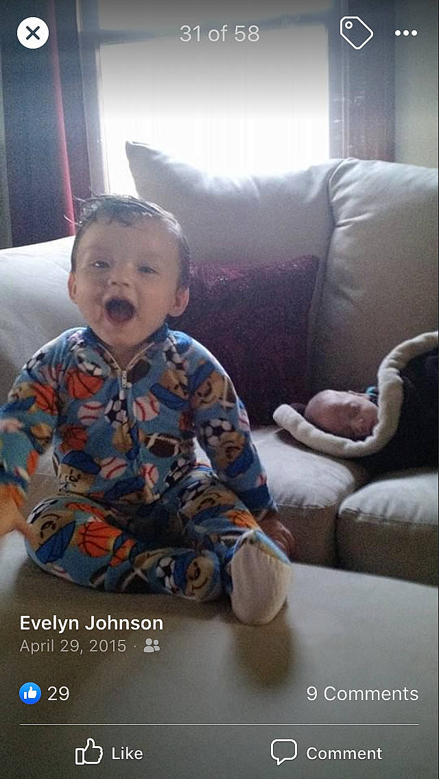 Brantley Johnson is registered to the contest to win money with this photo: baby, child, couch, person, photo_caption, sitting, smile, toddler