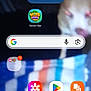 app_icons, background, blanket, blurry, camera_icon, chat_icon, colorful_stripes, digital, dog, gallery_app, google_search_bar, home_screen, mobile, notification_badges, phone_icon, play_store, smartphone_screenshot, technology, user_interface, weather_widget