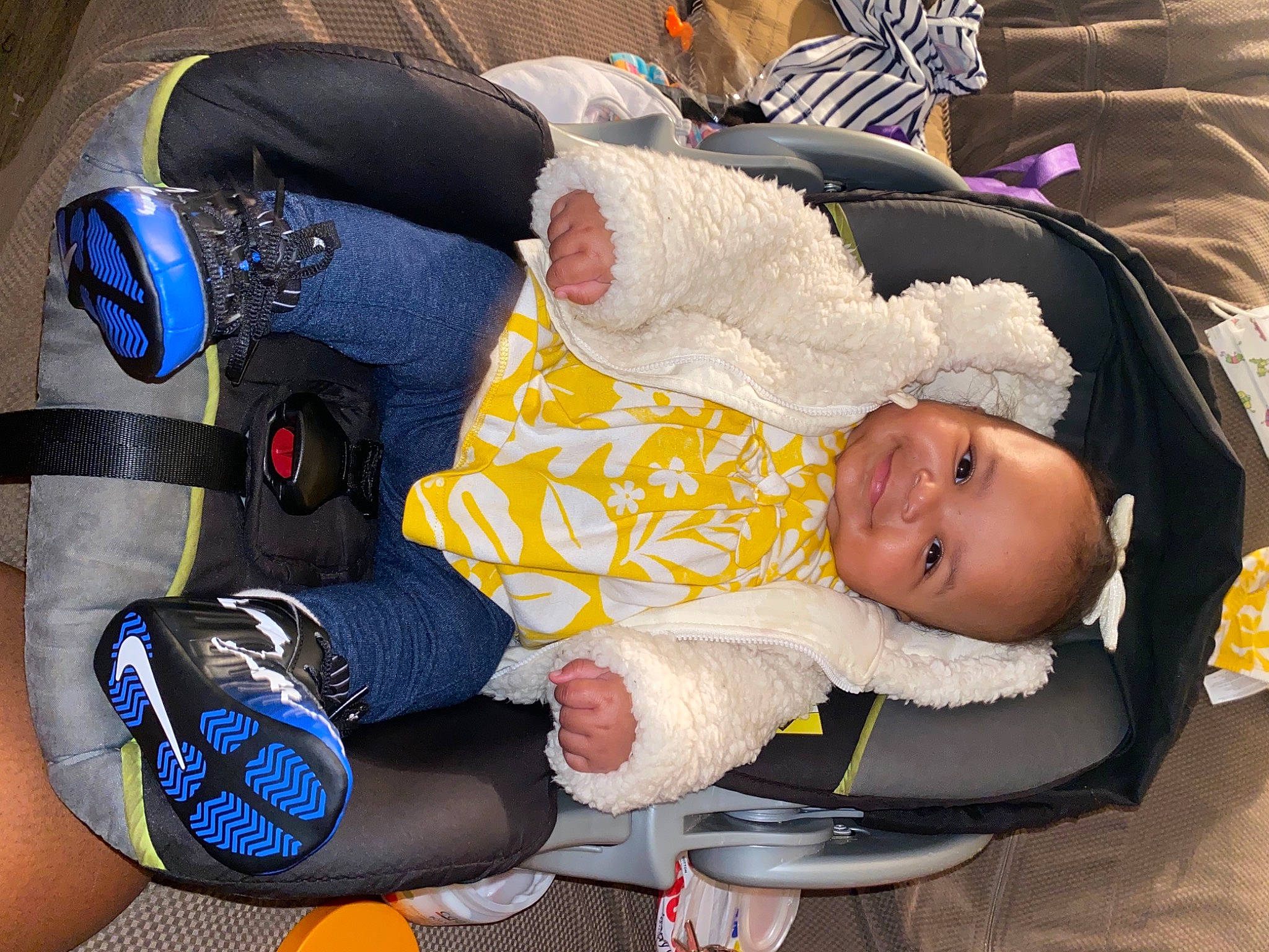 Royale joined the competition — help win amazing prizes! baby, baby_carriage, baby_products, baby_toddler_clothing, car_seat, child, comfort, event, fun, joy, knee, lap, person, personal_protective_equipment, product, sitting, thigh, toddler, white, wrist