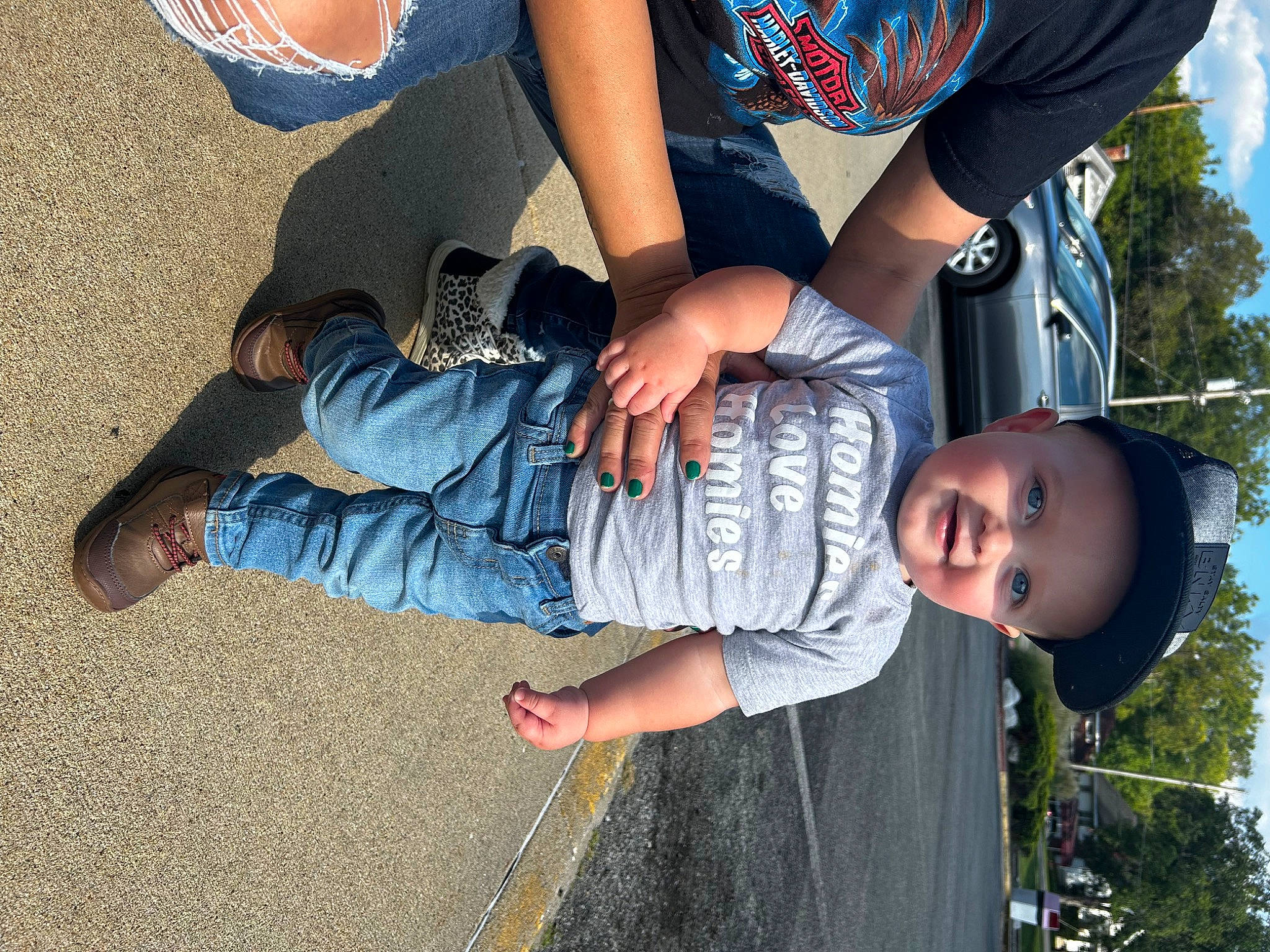 Kamden joined the competition — help win amazing prizes! arm, blue, clothing, fun, gesture, grass, hand, happy, hat, headwear, joint, joy, leg, leisure, people_in_nature, person, plant, shoe, sky, sneakers