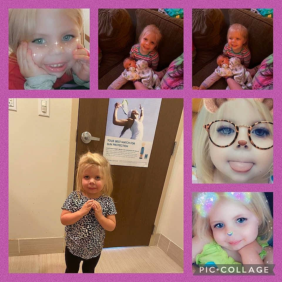 Brooklyn is registered to the contest to win money with this photo: baby_toddler_clothing, cheek, clothing, eye, eyelash, face, facial_expression, hairstyle, happy, head, joy, mammal, nose, person, photograph, pink, product, purple, skin, sleeve