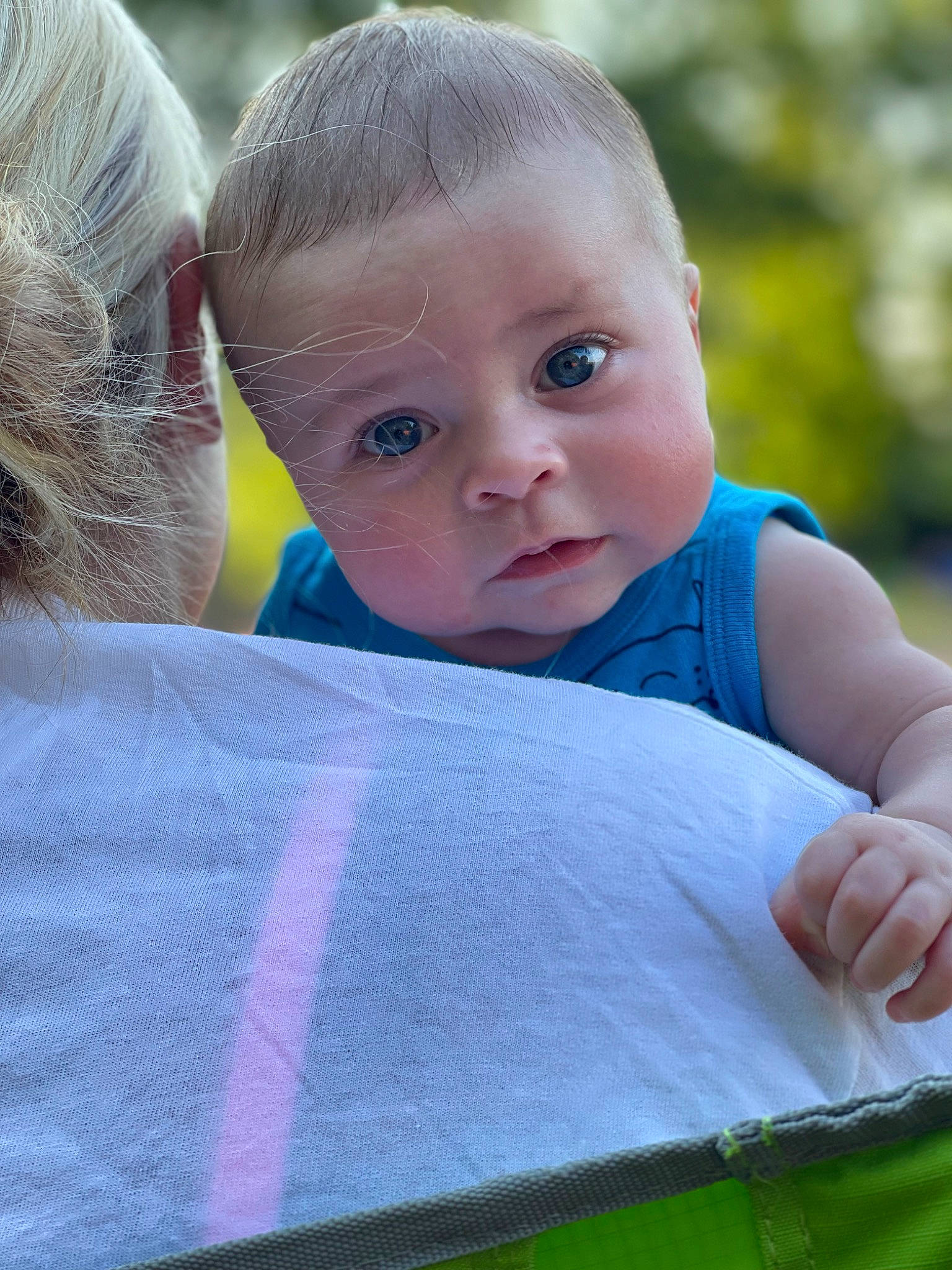Chandler is registered to the contest to win money with this photo: arm, azure, baby, baby_toddler_clothing, child, grass, grass_family, hairstyle, hand, happy, iris, leisure, nose, people_in_nature, person, plant, product, skin, toddler, tree