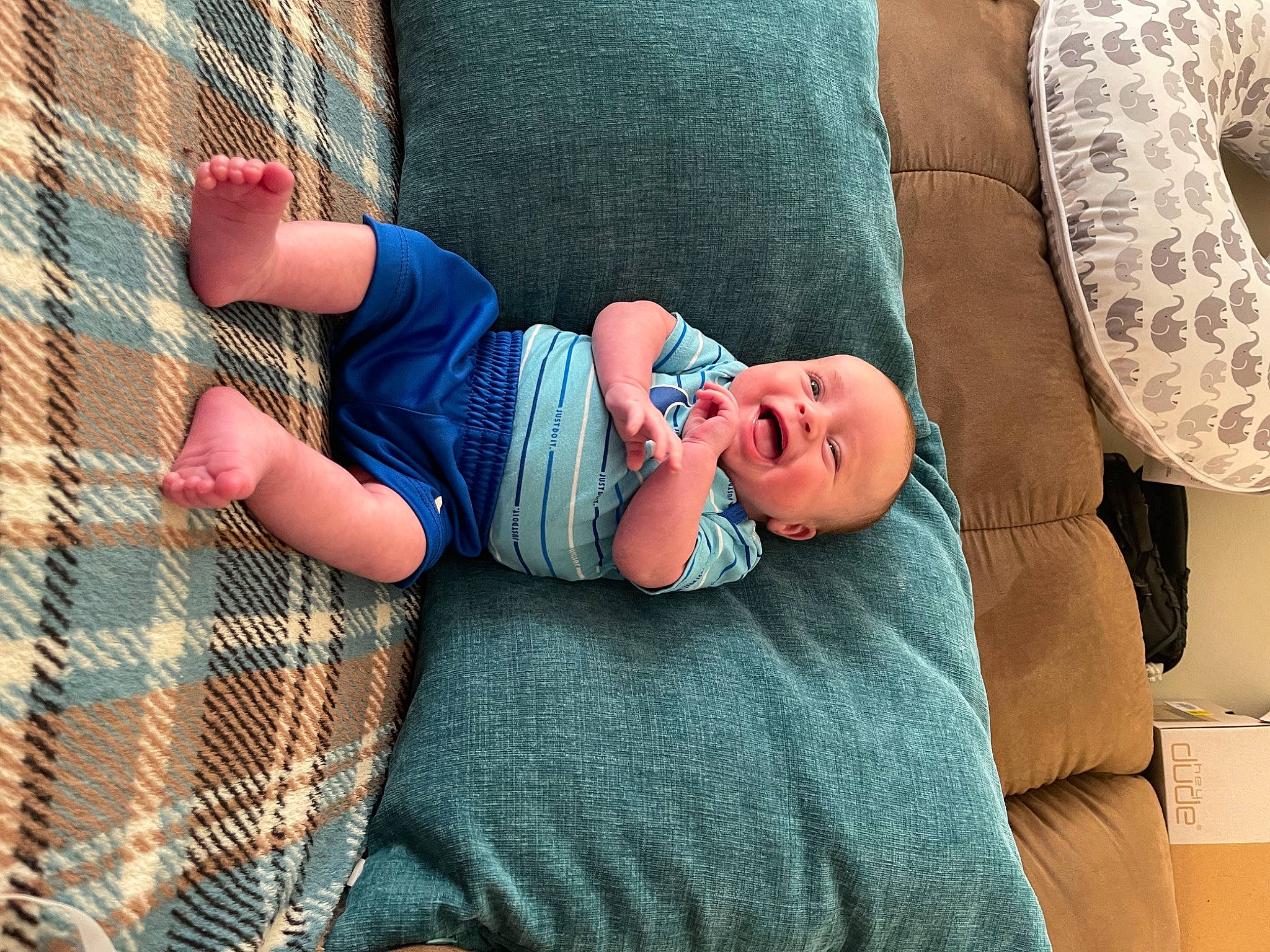 Chandler is registered to the contest to win money with this photo: baby, baby_toddler_clothing, child, comfort, couch, denim, electric_blue, finger, glasses, hand, human_body, leg, leisure, linens, pattern, person, sitting, skin, t_shirt, toddler