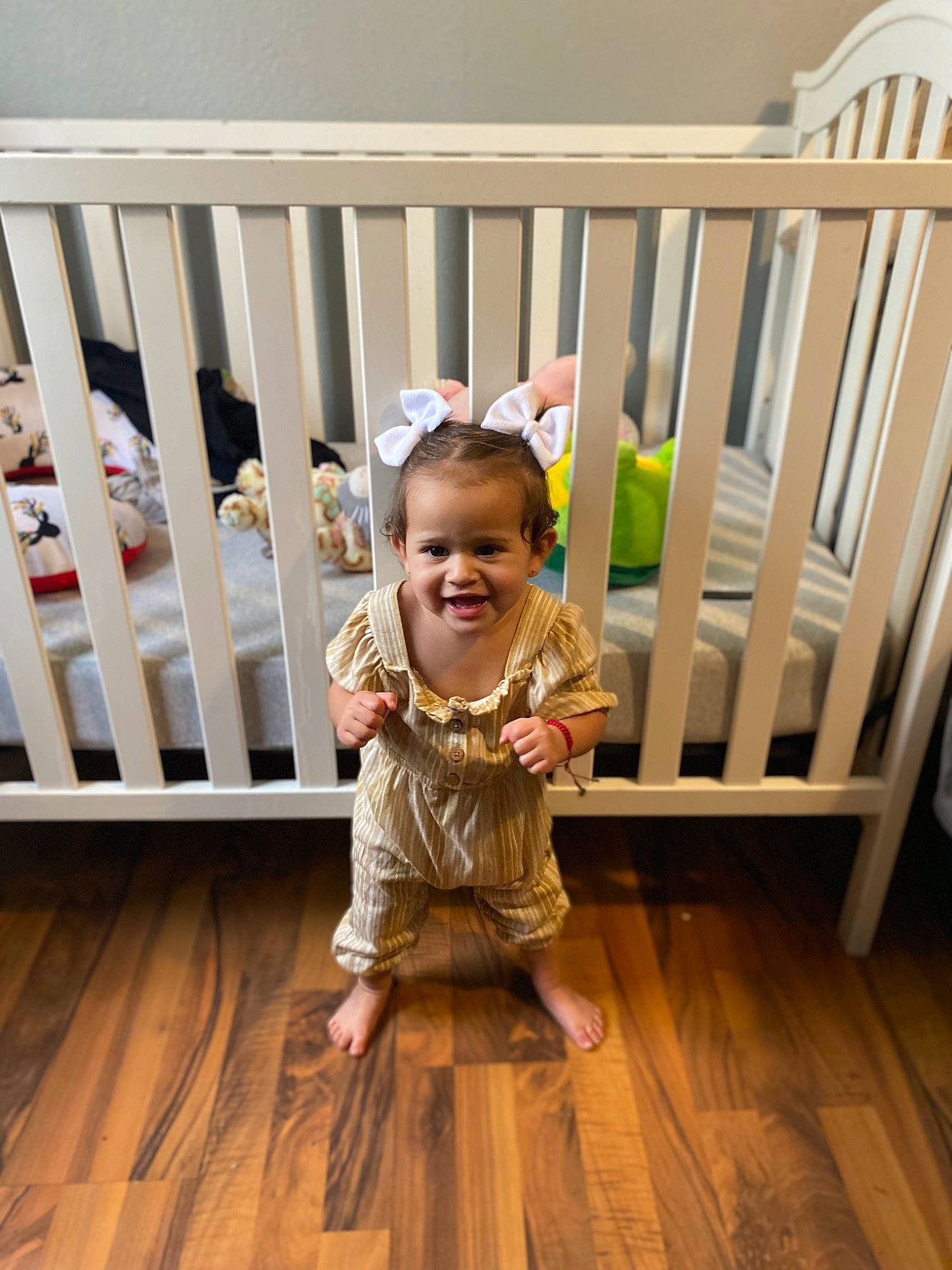 Madelyn joined the competition — help win amazing prizes! baby_safety, baby_toddler_clothing, bed, child, cradle, fence, floor, flooring, happy, hardwood, infant_bed, laminate_flooring, nursery, person, plank, product, smile, toddler, varnish, wood