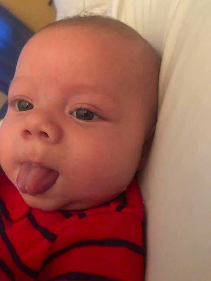 Bryson is registered to the contest to win money with this photo: baby, baby_making_funny_faces, cheek, child, chin, close_up, ear, eye, eyebrow, face, facial_expression, forehead, head, iris, lip, mouth, nose, organ, person, skin