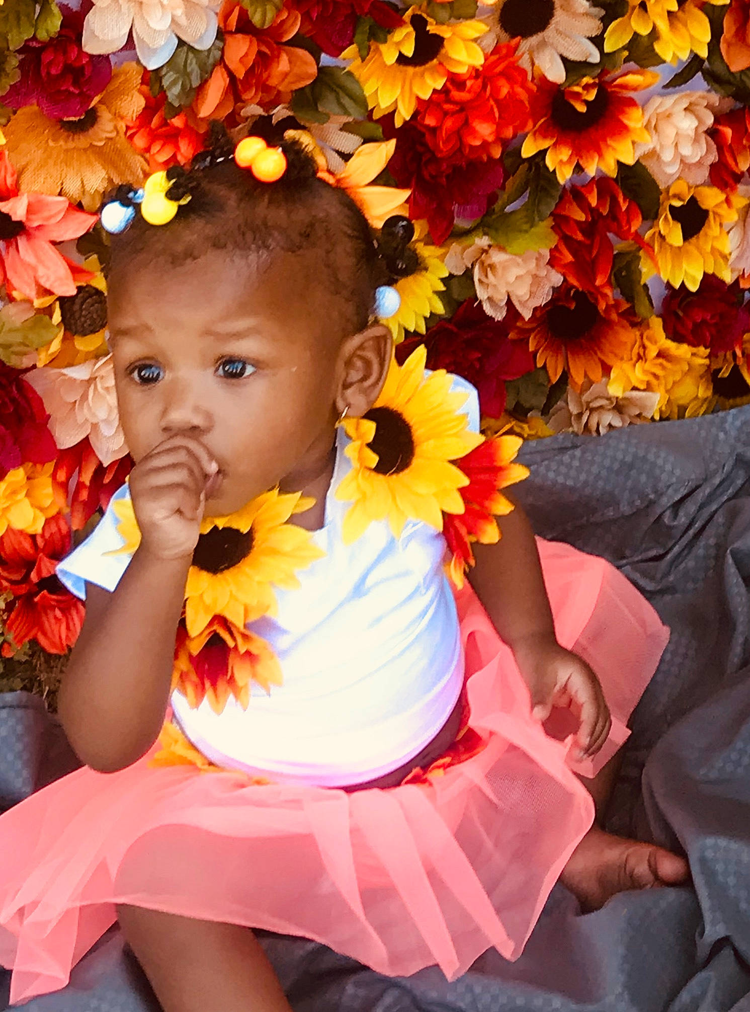 Jream is registered to the contest to win money with this photo: baby, baby_toddler_clothing, beauty, cut_flowers, event, eye, flower, flower_arranging, fun, happy, orange, organ, people_in_nature, person, petal, photograph, pink, plant, snapshot, toddler