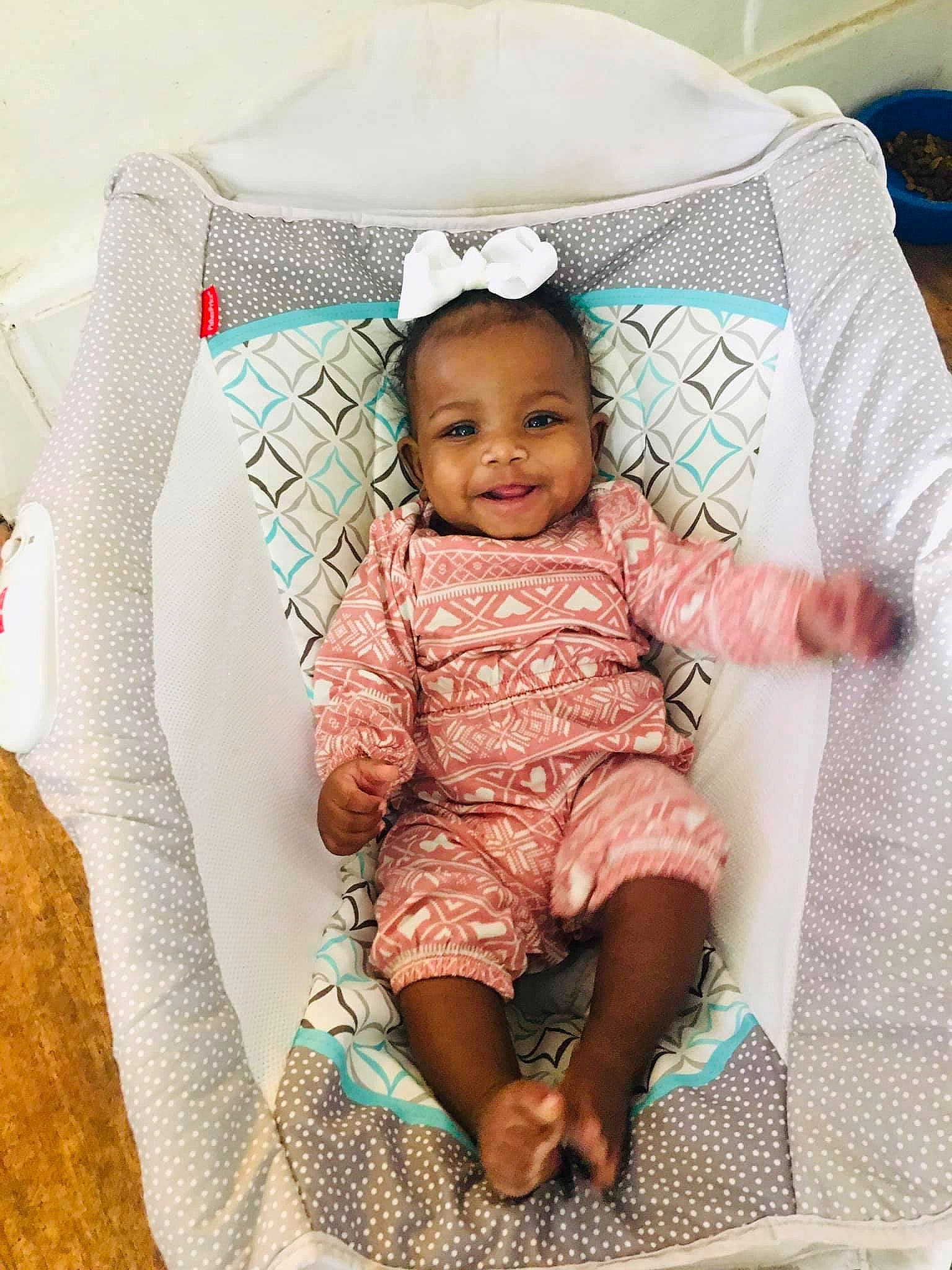 Fendi joined the competition — help win amazing prizes! baby, baby_products, baby_toddler_clothing, chair, child, comfort, couch, hairstyle, happy, joy, linens, magenta, pattern, person, pillow, pink, product, sleeve, smile, textile