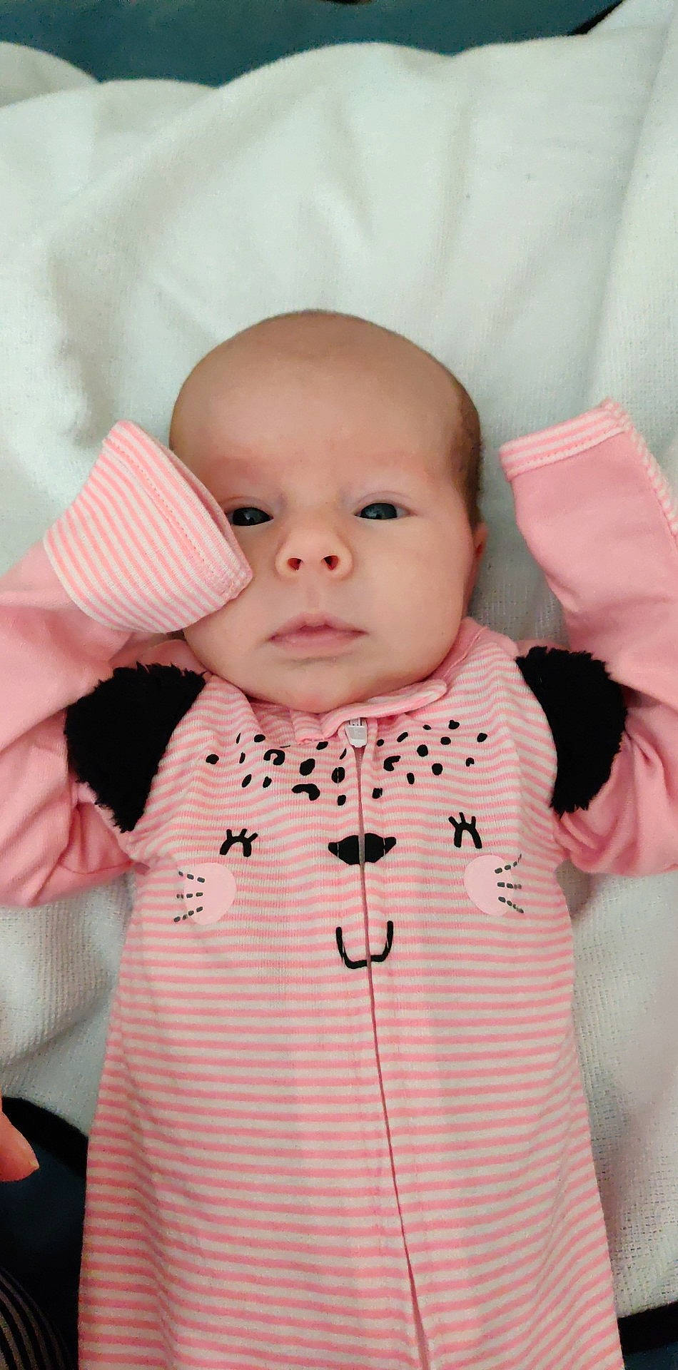 Astrid is registered to the contest to win money with this photo: baby, baby_products, baby_safety, baby_toddler_clothing, cheek, child, collar, comfort, eyelash, happy, lip, nose, outerwear, pattern, person, pink, product, skin, sleeve, toddler