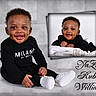 Yazhir is registered to the contest to win money with this photo: baby, child, portrait, smiling, black_clothing, white_shoes, curly_hair, studio_photo, sitting, blanket, basket, framed_photo, cute, happy, indoor, face, person, photography, background, text_overlay