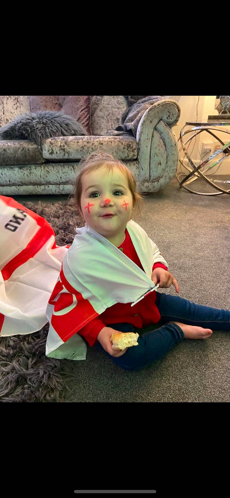 Erin is registered to the contest to win money with this photo: art, automotive_tire, baby, baby_products, child, costume, event, fictional_character, flooring, fun, grass, happy, leisure, person, recreation, sitting, stock_photography, toddler, tradition