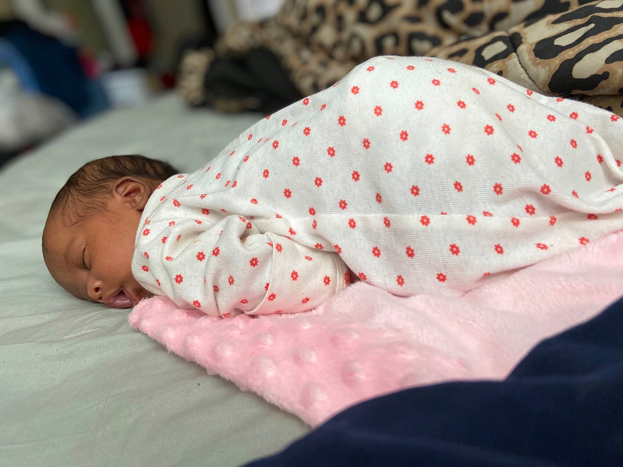 Nyliah is registered to the contest to win money with this photo: baby, baby_sleeping, baby_toddler_clothing, bedtime, birth, child, linens, nap, nap_mat, pattern, person, pink, polka_dot, skin, sleep, textile, toddler