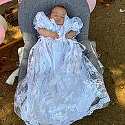 Anna a rejoint le concours — aidez-le/la à gagner de superbes lots ! baby, sleeping, white_gown, lace, baby_seat, outdoor, pink_balloons, ground, peaceful, infant, clothing, portrait, child, resting, soft_lighting, fabric, celebration, cute, newborn, event